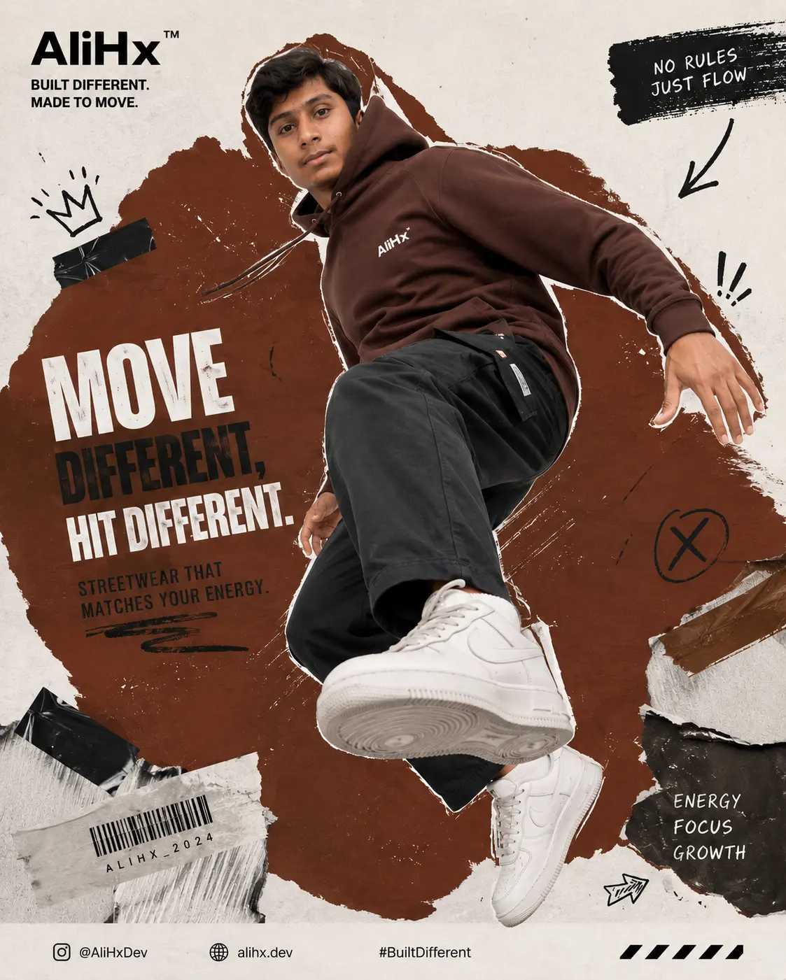 Ali Hassan streetwear campaign — AliHx Developer Portfolio visual